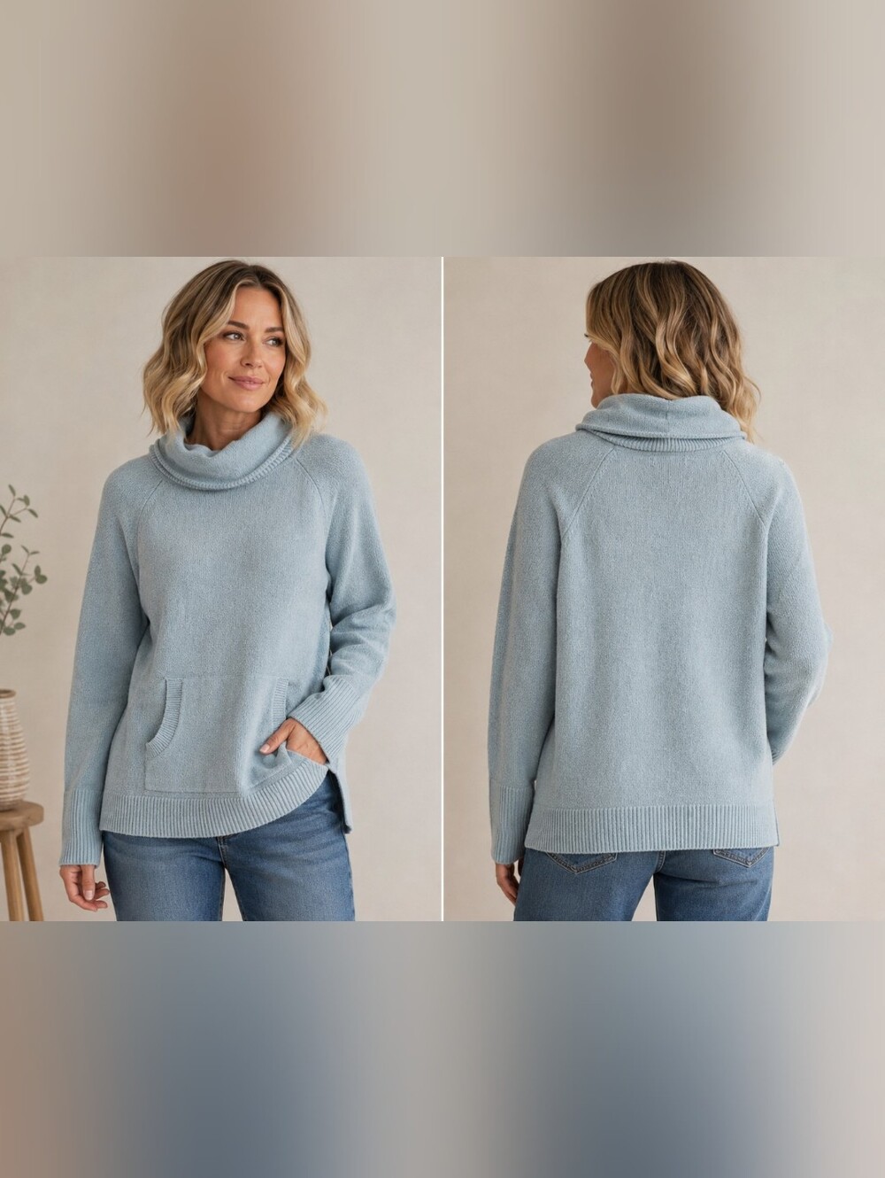 Loft Cozy Light Blue Cowl Neck Women’s Sweater Medium